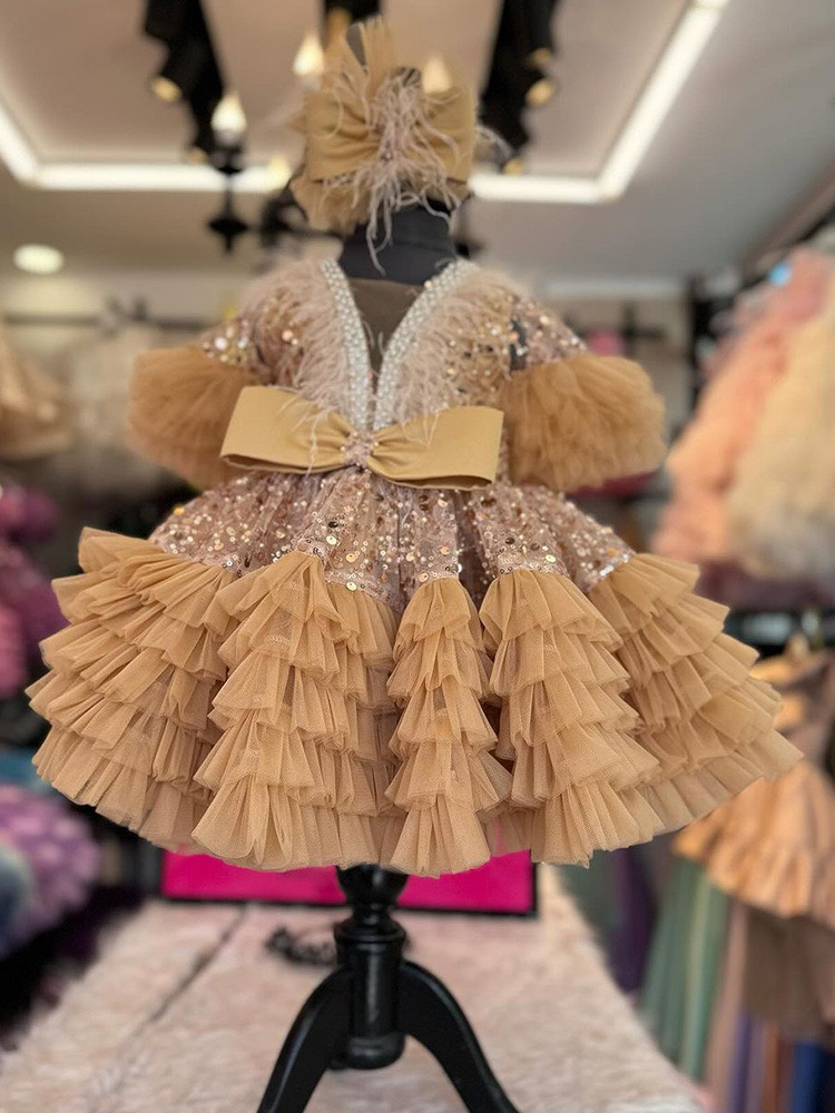 2024 Ball Gown Flower Girls Dresses sexy new sequined Appliqued Beads Girl Pageant Kids Prom Dress A Line Boho Lace Appliqued Kids tutu First Hol-image-965365431