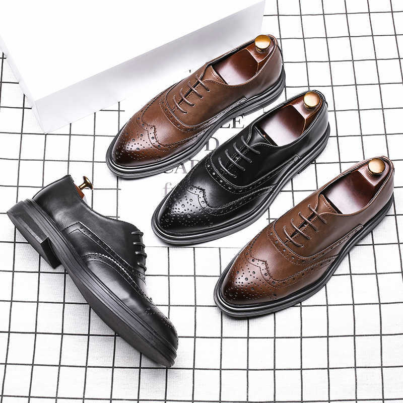 Men Dress Shoes Spring New Business Dress Leather Shoes Mens Lace Up Casual Shoes British Blok Carved Mens Dressing Shoes 241009