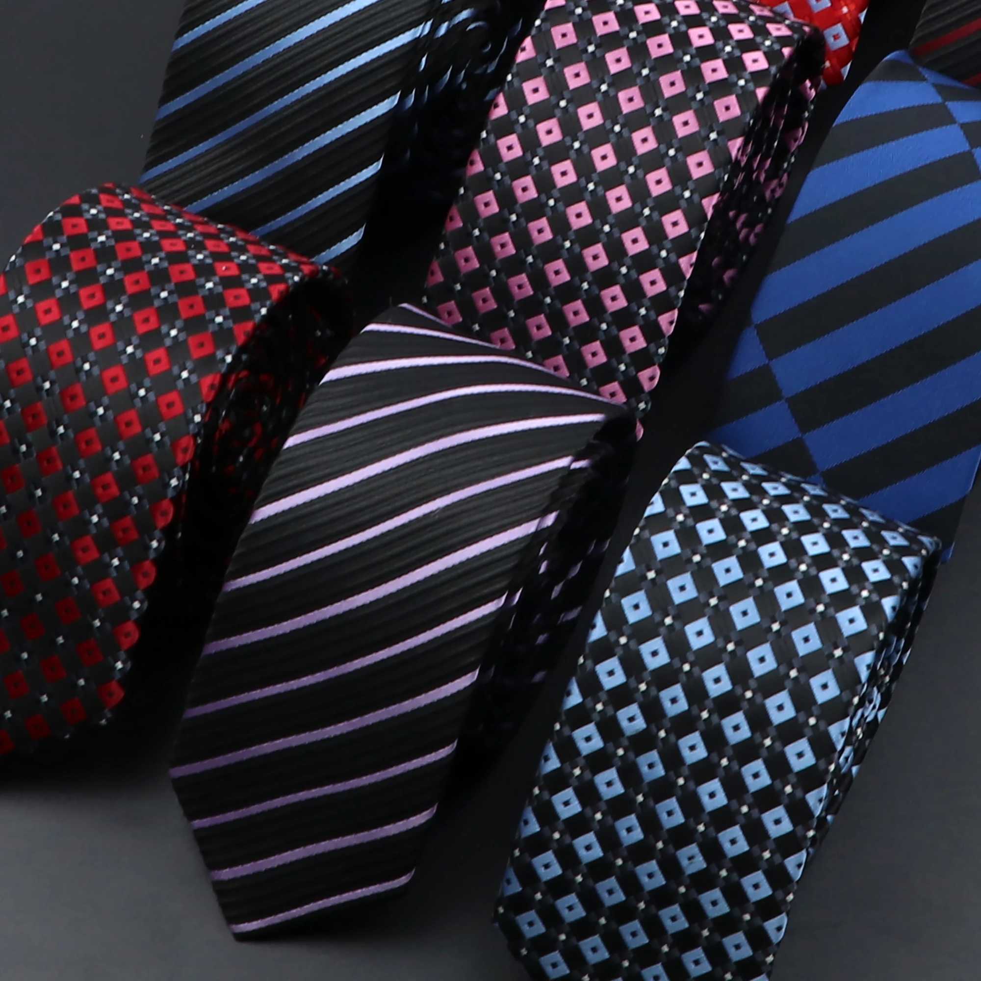 Mens 5cm Slim Tie Striped Plaid Red Black Narrow Necktie For Wedding Party Busin Men Formal Suit Shirt Cravats Accory GiftX241109