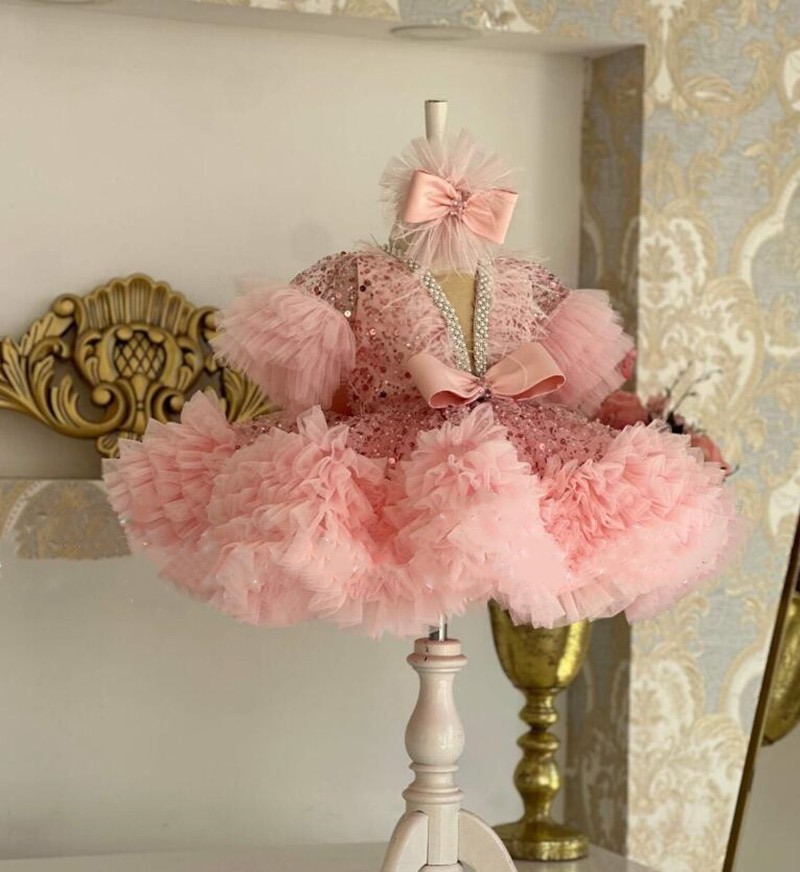Toddler sequined Flower Girl Dresses for Weddings Party First Communion Dresses For Girls Elegant prom Ruched Tulle Infant Cute Girl Formal Party-image-962624194
