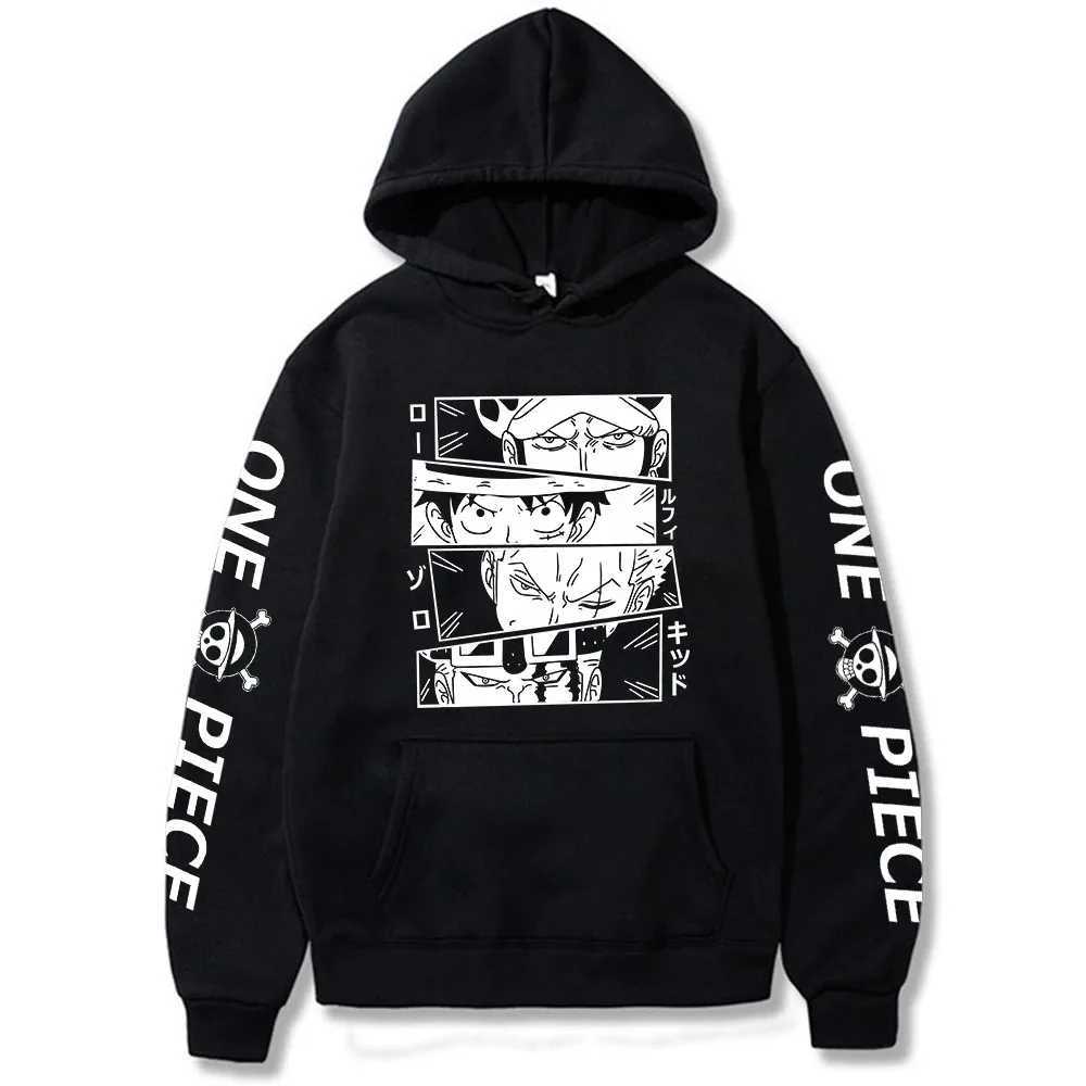 Men's Hoodies Sweatshirts Anime One Piece Hoodie Luffy Zoro Law Kid Sweatshirts Cozy Tops Sudadera Felpa Moletom T241109