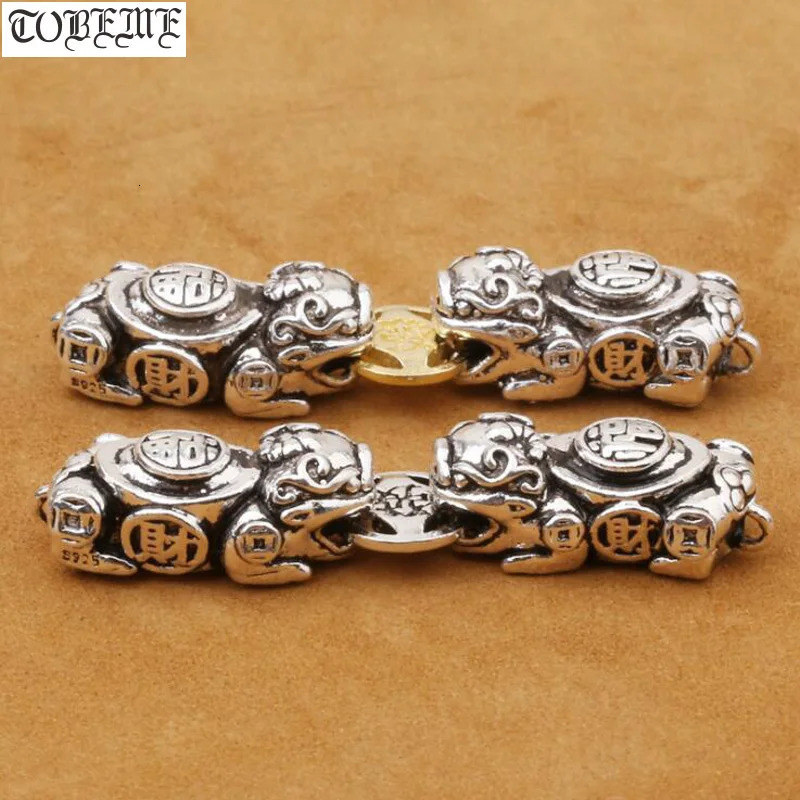 100% 925 Silver Double Pixiu Charm 925 Pure Silver Lucky Phoenix Pixiu Beads Wealth Piyao Beads DIY Good Luck Jewelry Discovery 241108