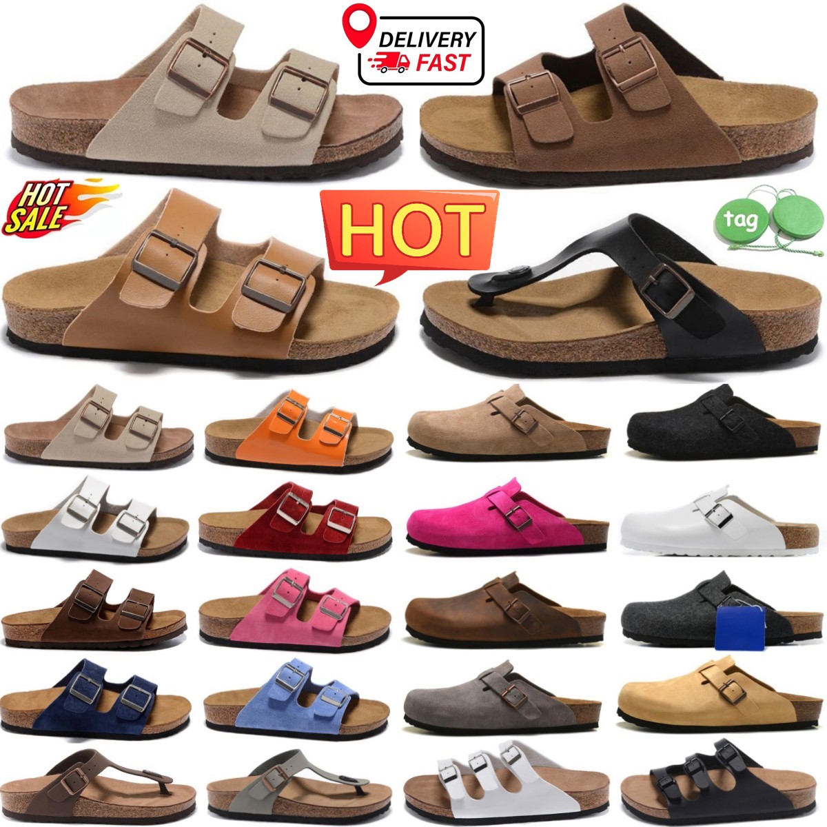 Designer Slippers boston clogs Mens Womens clog Sandals Arizonas Mayari Gizehs Head Pull Cork Leather Loafers for Men Women Plate forme Platform-image-961434890