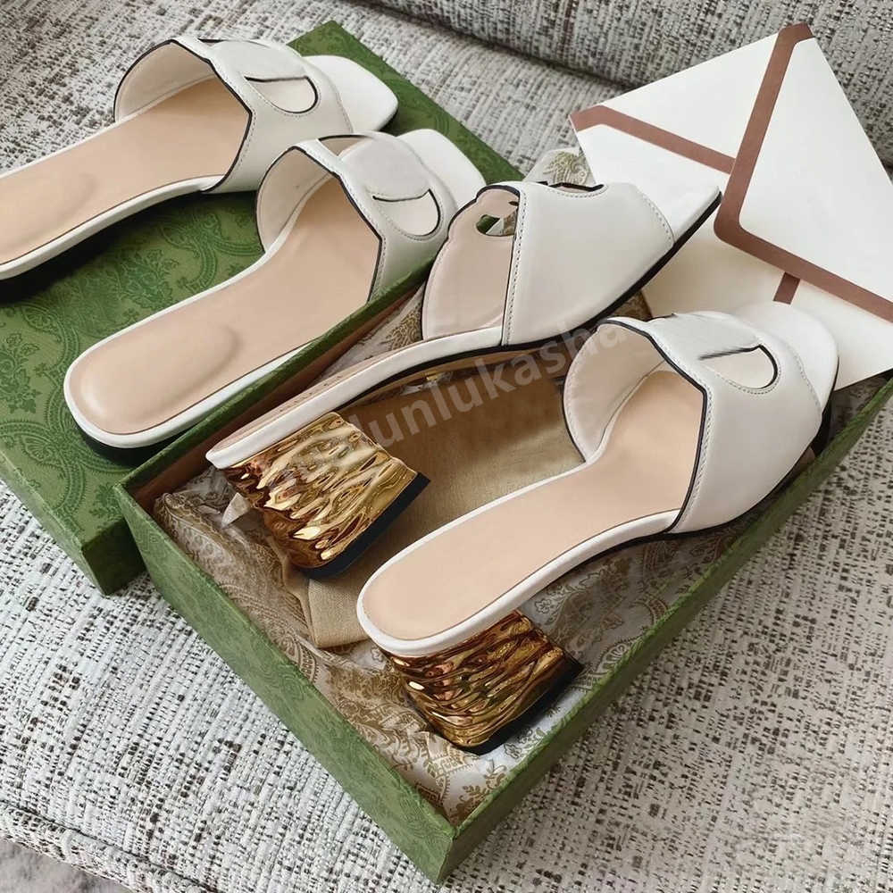 Classics Mules à talons blocs pour femmes Découpe sandales plates cuir véritable Semelle créateurs Luxe Chaussures décontractées
