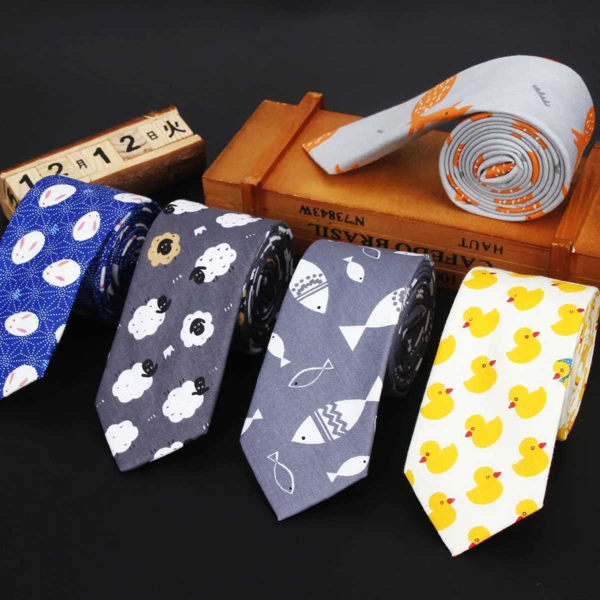 Cotton Mens Colourful Tie Duck Dog Fruit Flower Ties Narrow Kids Children Necktie Slim Skinny Cravate Narrow Thick NecktiesX241109