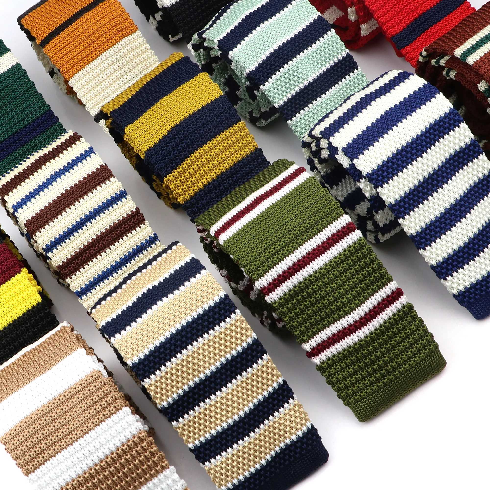 Mens Striped Knitted Knit Colorful Slim Tie New Style Fashion Leisure Classic Necktie Normal Woven Cravate Narrow NecktiesX241109