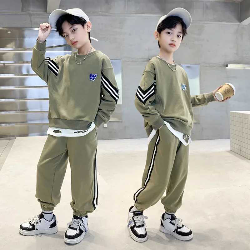 Autumn Spring Teen Boys Clothing Set Children Side Stripe Sweatshirt Pullover Top and Sport Pant Suit 2PCS Sport Outfits H251208-image-1087662276