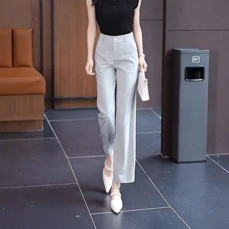 Straight Trousers Trouser Suits Button Zipper High Waisted Pockets Solid Color Womens Clothing Spring Autumn Casual Pants 241108