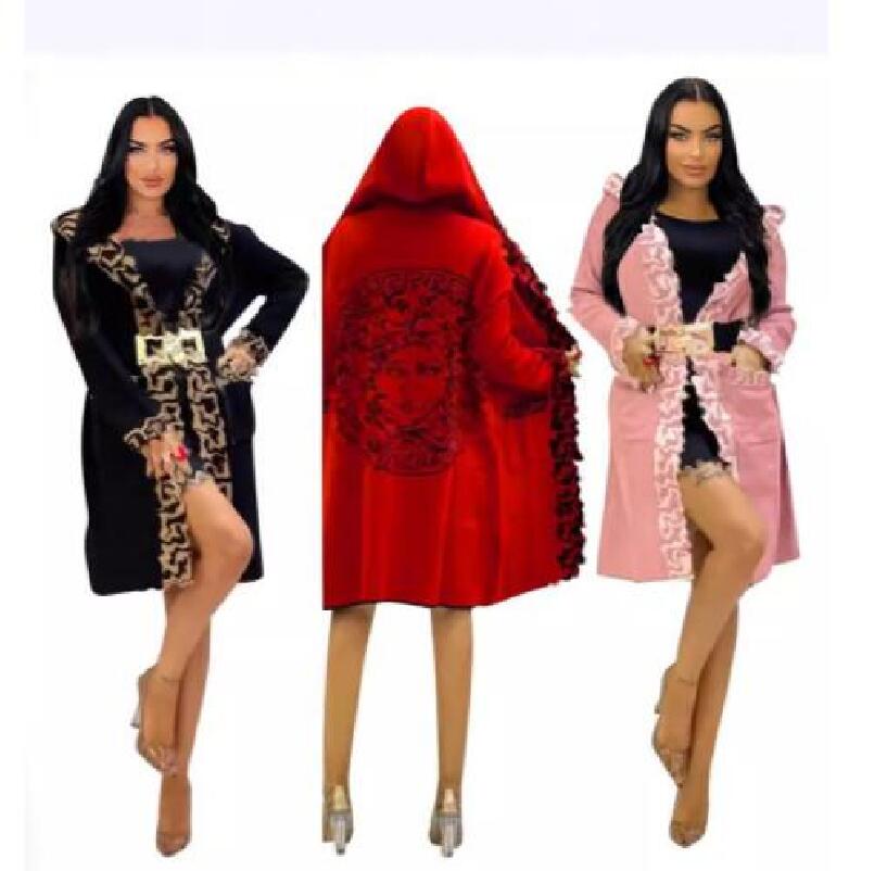 Autumn winter women's Baroque sweater long sleeved hooded Knit cardigan jacket with pockets V-neck mid length warm windbreaker sweaters