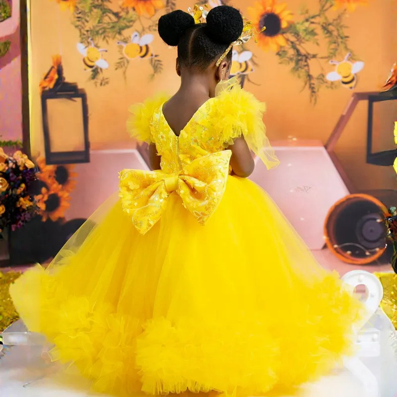 gold lace flower girl dresses sheer neck pearls little girl wedding dresses frist holy communion pageant dresses party gowns Kids ball gown Birth-image-962641601