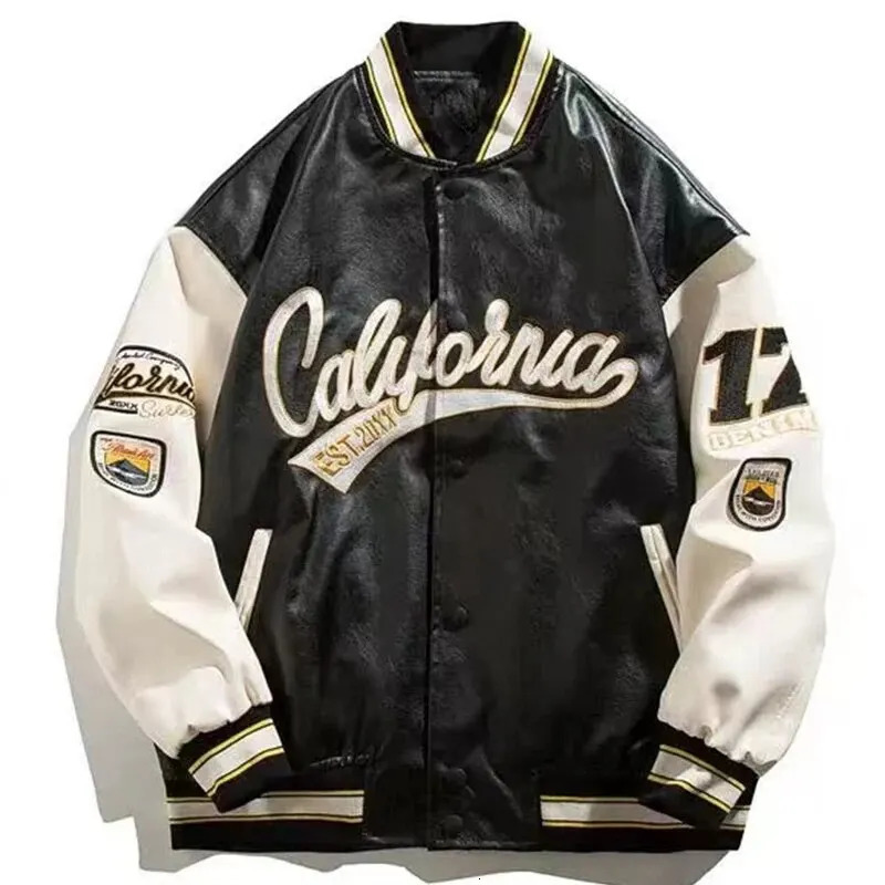 Broderie pilote de baseball veste hommes hiphop streetwear pu cuir cuir vomiaire féminin 2023 HARAJUKU LOBE MATEAUX 241108