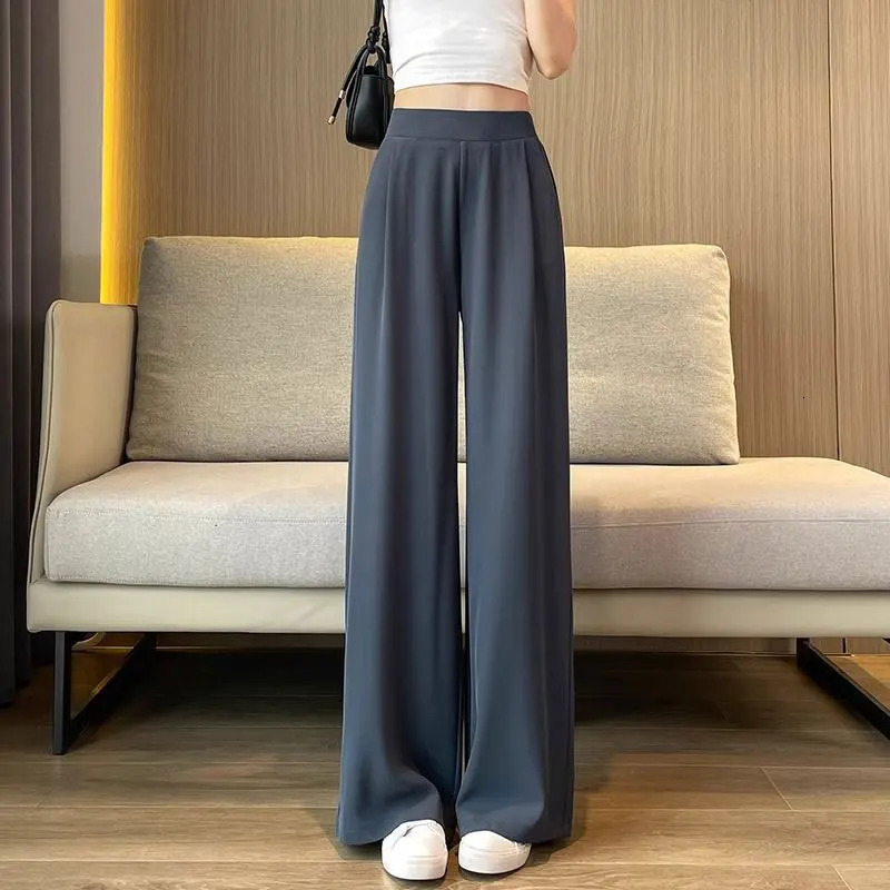 Womens Summer Thin Fashion Simplicity High Waist Wide Leg Pant Clothes Solid Color Allmatch Straight Loose Casual Pants 241108