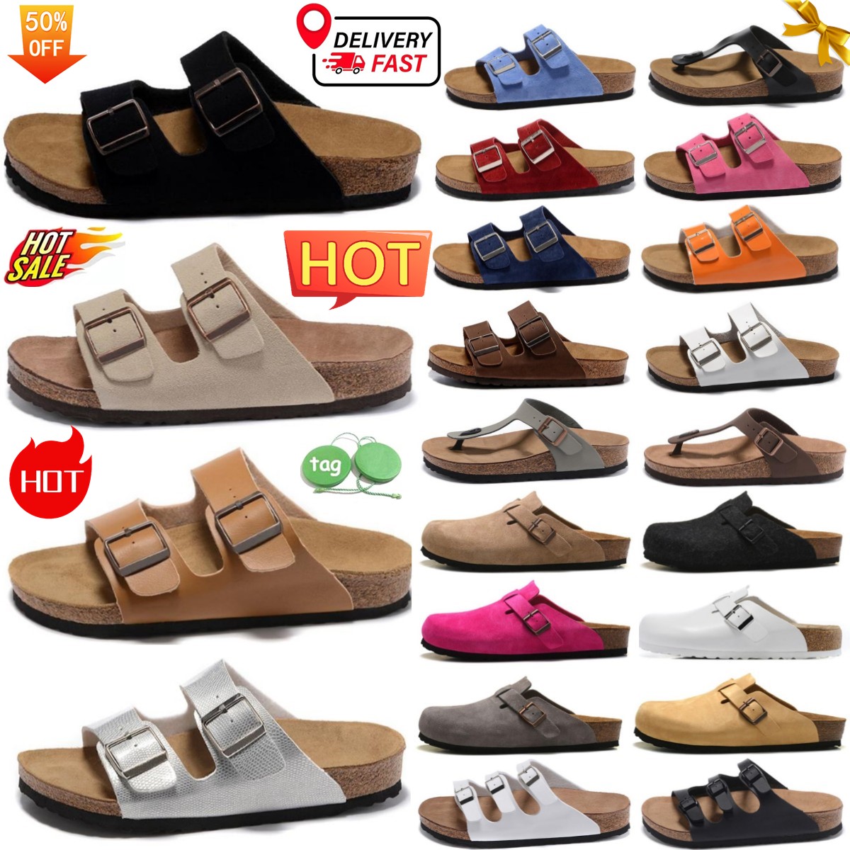 Mens Slippers Designer boston clogs clog Sandals Arizonas Mayari Gizehs Head Pull Cork Leather Loafers for Men Women Plate forme Platform slides-image-961434963