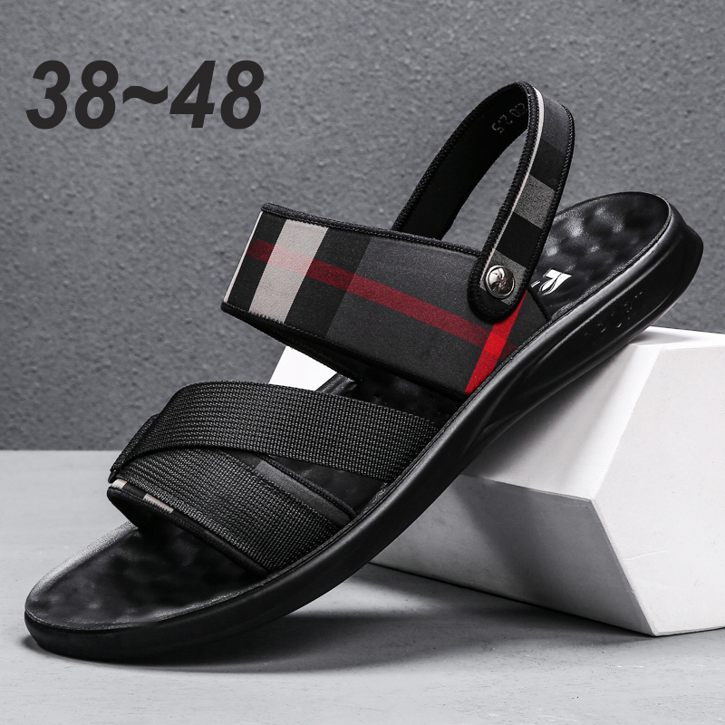 38 ~ 48 Brand Mens Designer Casual Geothesine Leather Beach Plateforme Sandales Footwear Summer Male Black Slippers Chaussures 445C