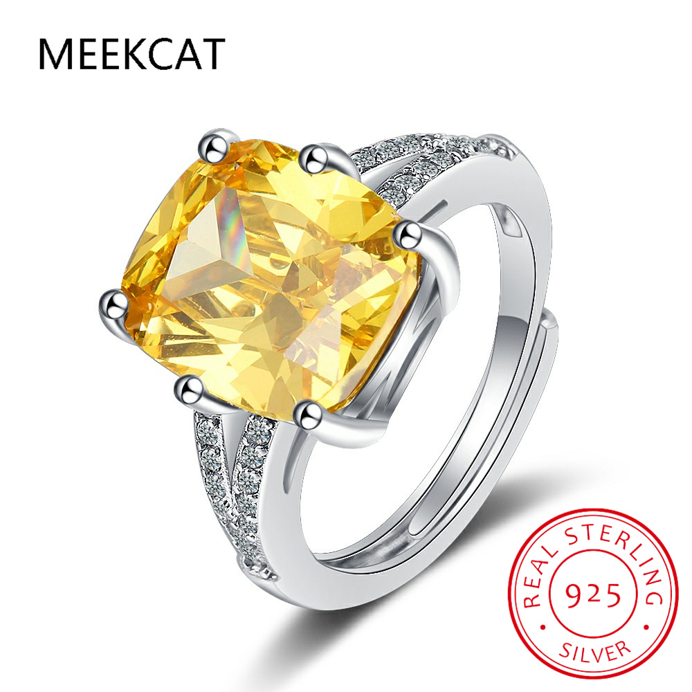 Emerald Cut Yellow Genuine Natural Citrine 925 Sterling Silver Rectangle Ring for Women Gemstone Solitaire Engagement Jewelry