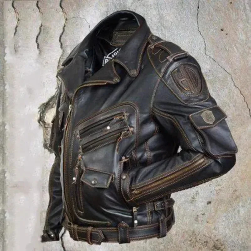 2024 Mens Autumn and Winter Personalized Leather Jacket Slim Fit Multi Pocket Zipper Jackets Coats Men 241108
