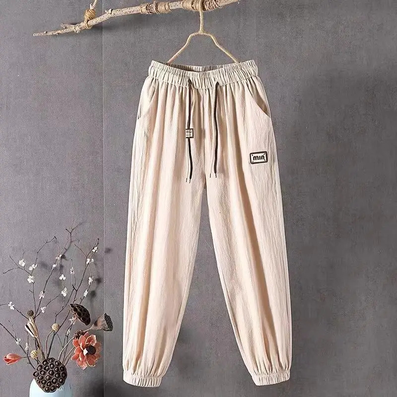 2024 Summer Cotton and Linen Harem Pencil Pants Thin Style Elastic Arrivals Loose Large Size Casual Allmatch s 241108