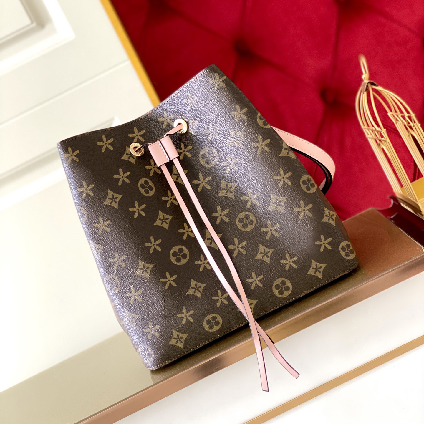 M44020 M45256 neonoe bucket Designer bag Drawstring Womens Luxurys handbag Leather embossed Clutch Tote Bags strap mens flower Cross Body top handle