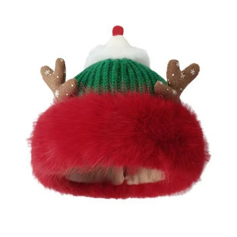 Adult Christmas Bear Winter Warm Artificial Fur Decorative Skull Hat Outdoor Ant Knitted Hat 241108