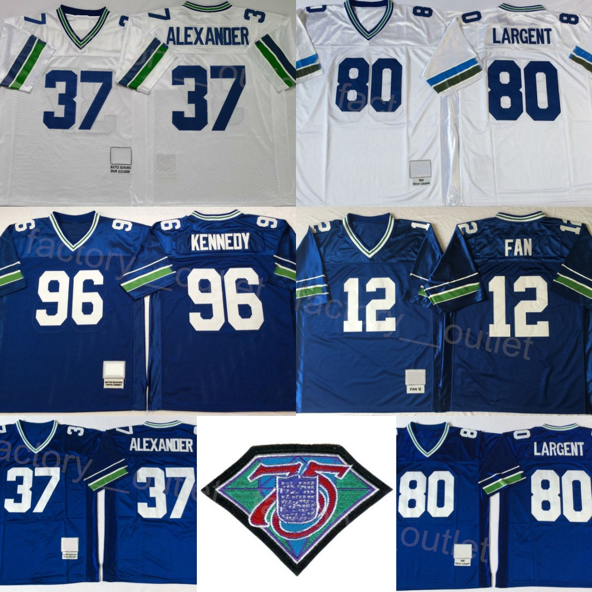 Retro Football 1945 Throwback 80 Steve Largent Jersey 75th Anniversary 37 Shaun Alexander 96 Cortez Kennedy 12 12th Fan Vintage Stitched Blue Whi