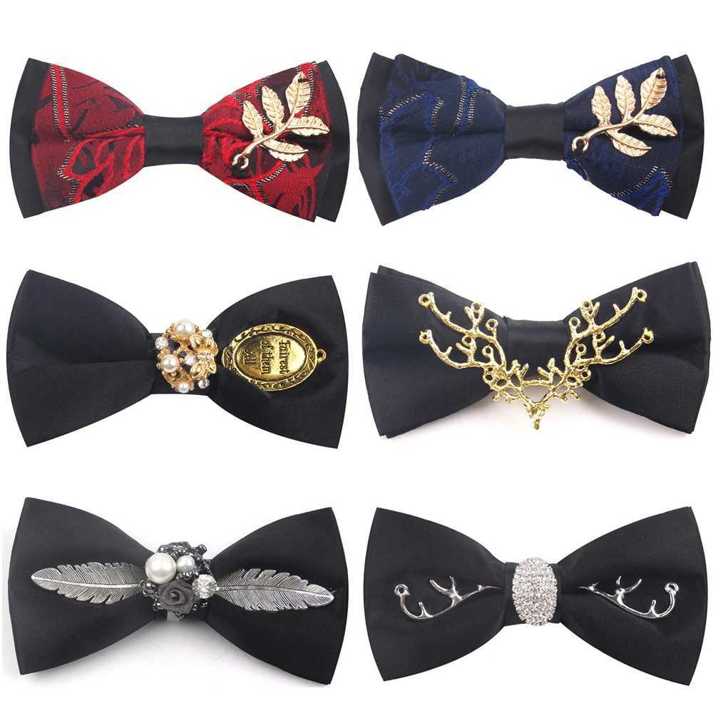 Original Design Bow Tie Handmade Mens Bow ties For Wedding Party Metal Golden Wolf Two Layer Neck Bowtie Fashion Solid TieX241109