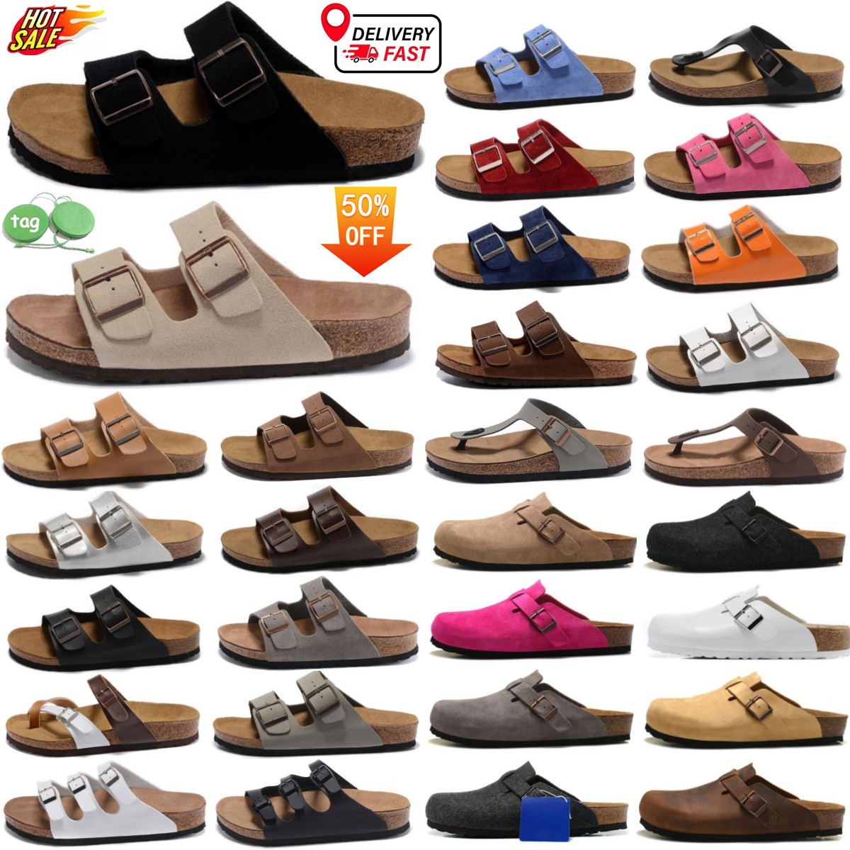 Designer Slippers boston clogs clog Sandals Mens womens Arizonas Mayari Gizehs Head Pull Cork Leather Loafers for Plate forme Platform slides-image-961434949