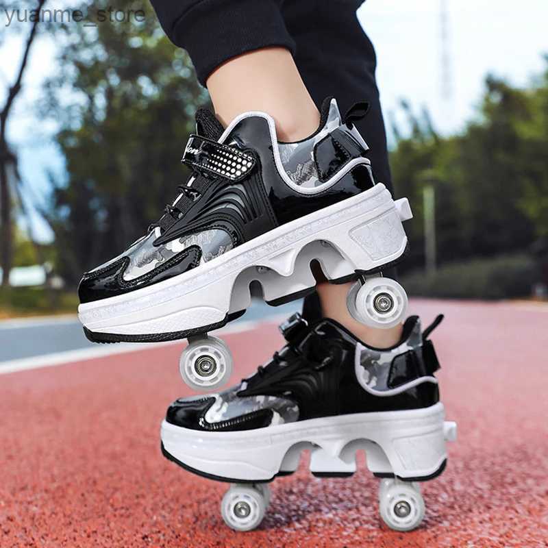 Inline Roller Skates Deform Roller Skate Shoes Professional Double Row 4-Wheel Skates Youth Men Women Parkour Runaway Sneakers With 4 Wheels Shoe-image-965100811