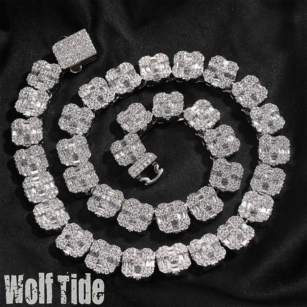 Collier de chaîne de tennis carré glacé de qualité fine avec zircone cubique pour hommes, chaînes ras du cou hip-hop, colliers pour hommes, diama
