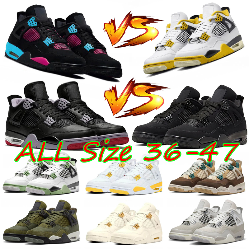 2024 4 4s Basketball Shoes Bred Reimagined Black Paner Metallic Gold Men women Sailor Military Olive Blue Thunder Kaws Military Black Grey Royal Sports Shoes 