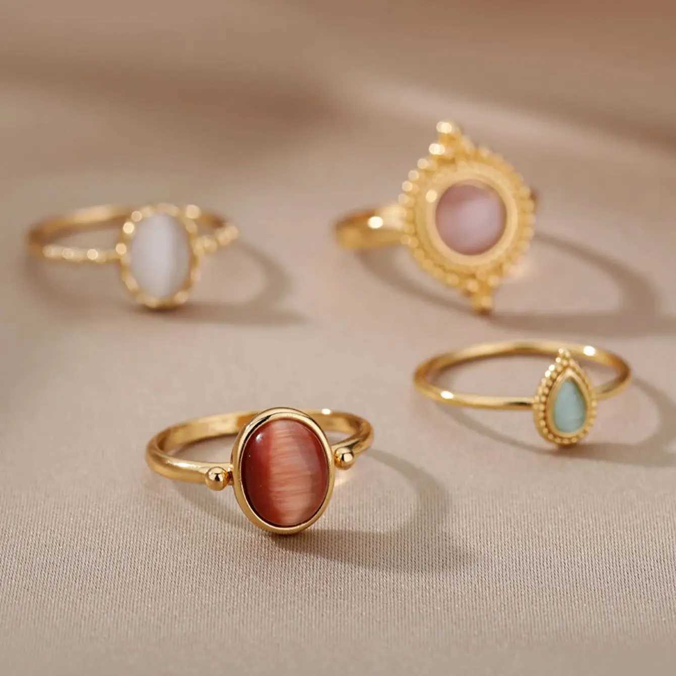 Anneaux de bande Anneau d'opale en acier inoxydable pour femmes Droplet d'eau de beauté Bague de mariage or imperméable bijoux accessoires de doi