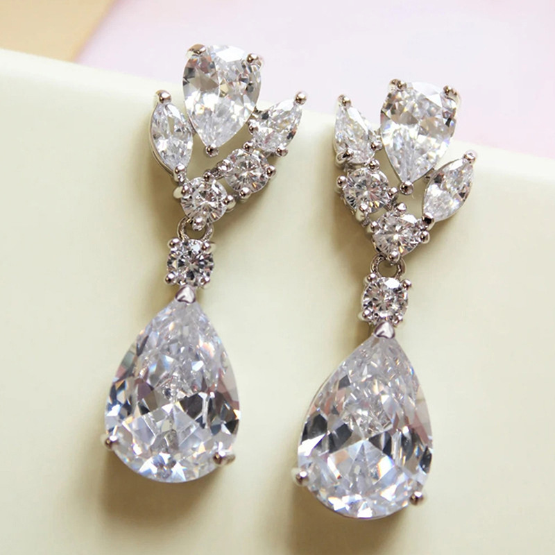 Choucong Handmade Dangle Earrings Luxury Jewelry 925 Sterling Silver Water Drop 5A Cubic Zircon CZ Diamond Gemstones Party Elegant Women Wedding