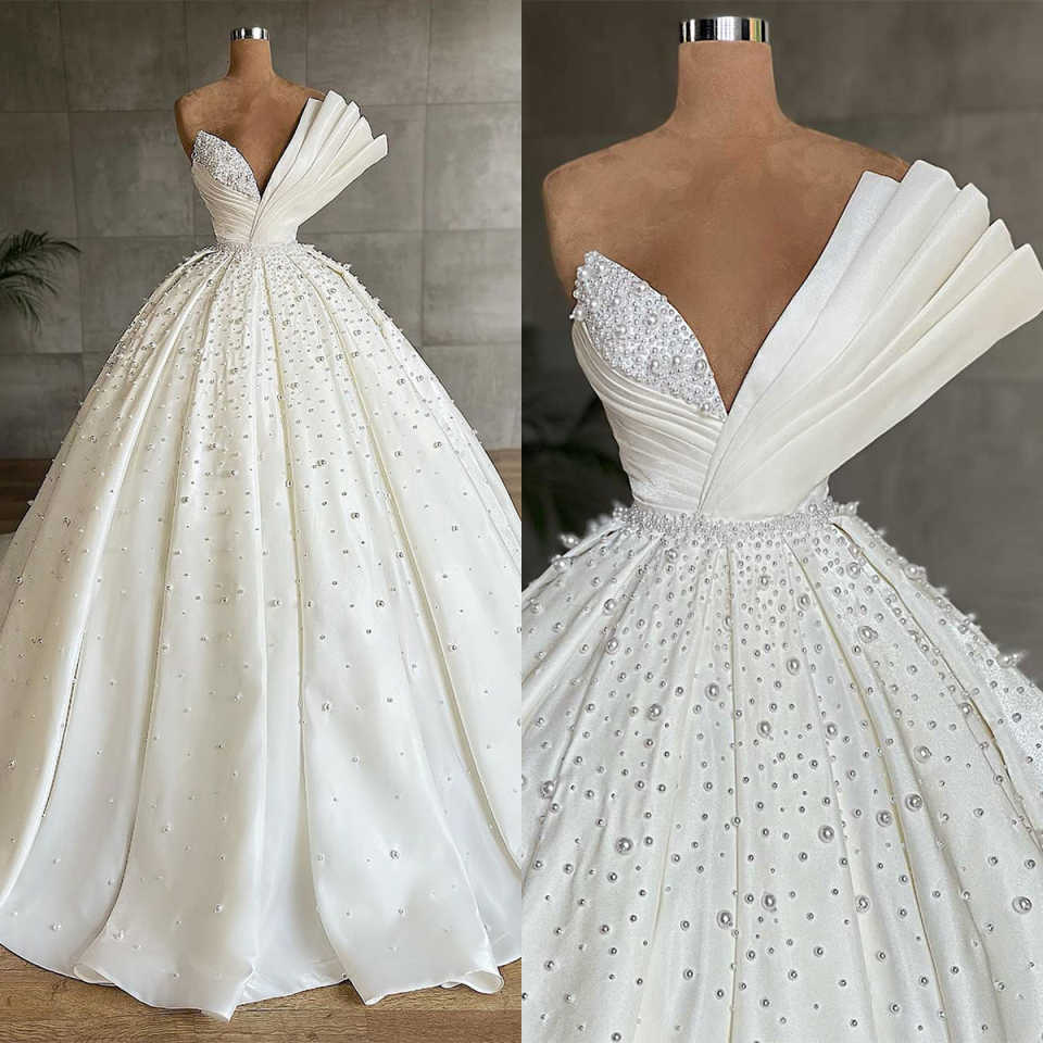 Exquis une robe de mariée en ligne bling perles perousènes robe de mariée plis à plusieurs niveaux