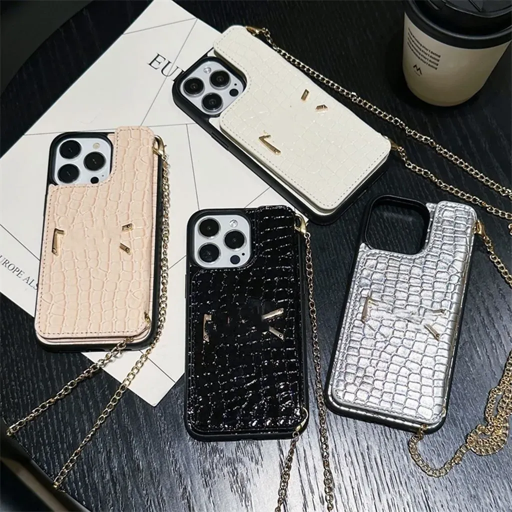 Luxury Designer Phone Case With Chain IPhone Cases 15 Pro Max 15Pro 13 Pro 12 14 ProMax 11 Women Cross Body Y Leather Card Pocket Case Phonecases-image-962987715