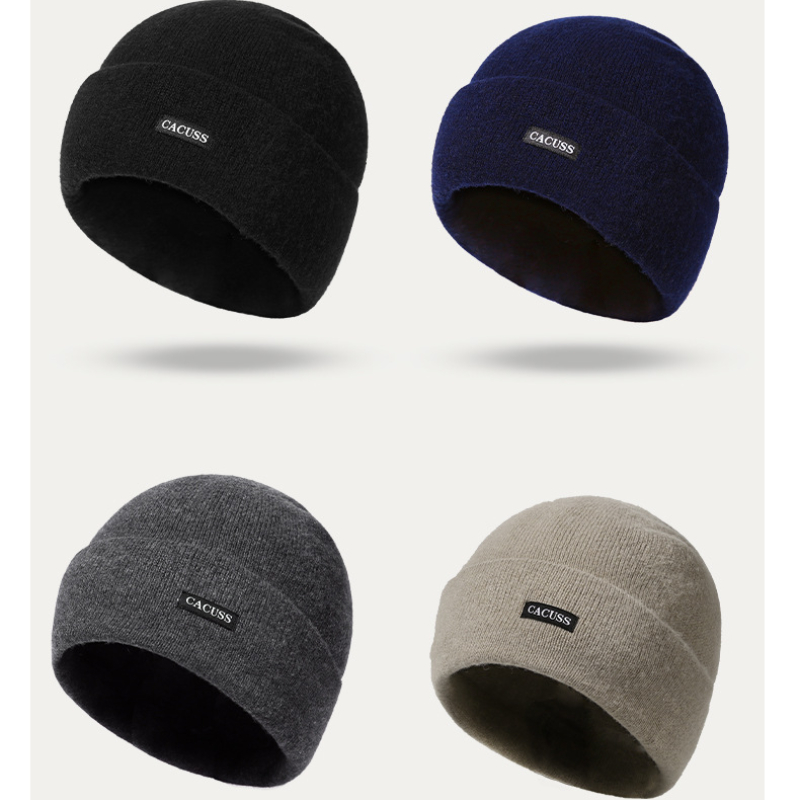 Mens Beanies Autumn and Winter New Knitted Hat Pure Wool Warm Woolen Hat Outdoor Cold Hat