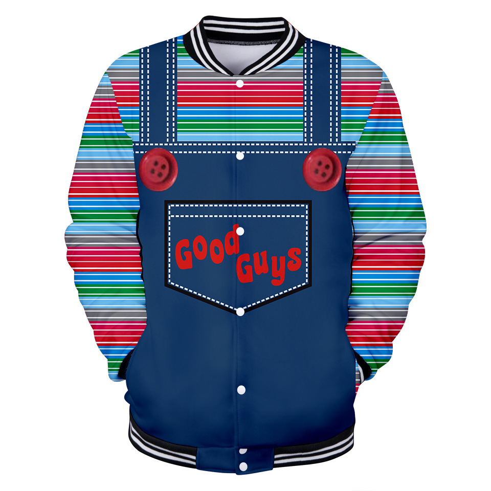 The evil Good Guys toy baseball Jacket Men Women Horror Movie Chucky Boys Hoodies Sweatshirt Long Sleeve Coat Cosplay Costume