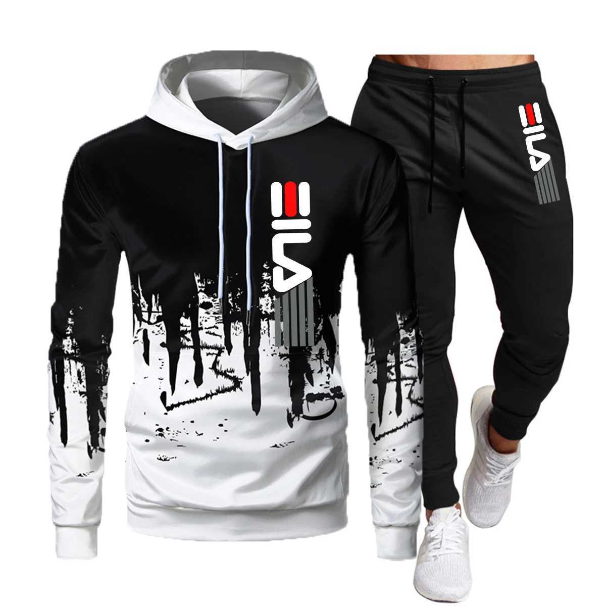 Men's Tracksuits Mens suit Mens hooded sweatshirt fashion sports suit casual jogging pants hoodie pants two-piece set autumn and win T241111
