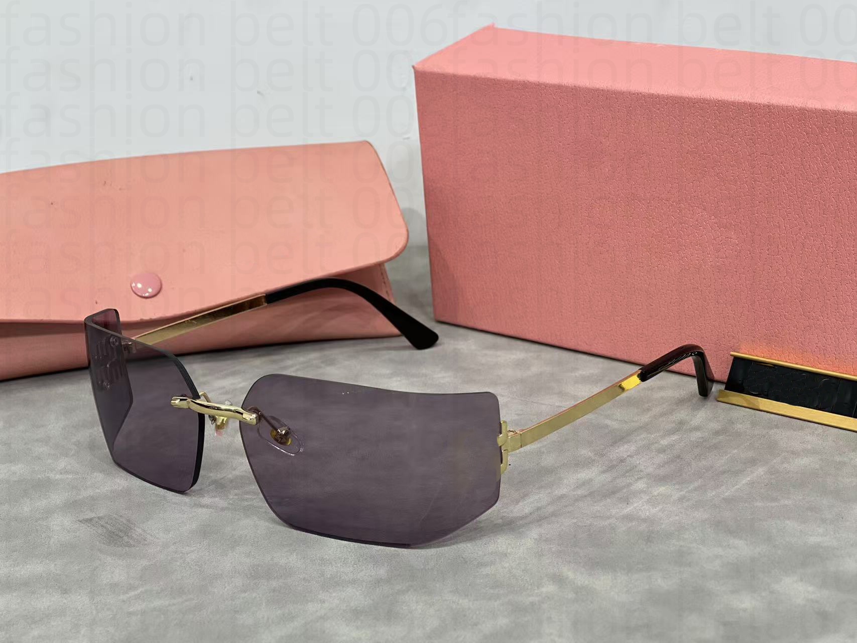 2024 new luxury sunglasses women's rimless glasses Retro large frame senior sense sunglasses rimless curved fashion brand senior sense men f