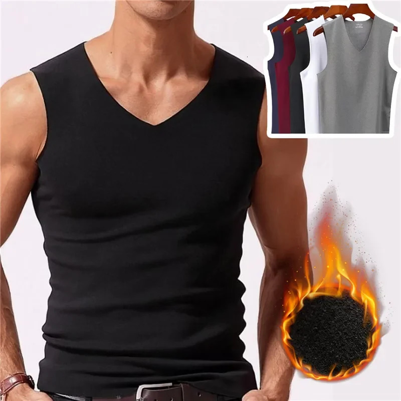 Thermal Cotton Vest MenS Underwear Autumn Winter Long Tank Top VNeck Seamless for Man 241107Z