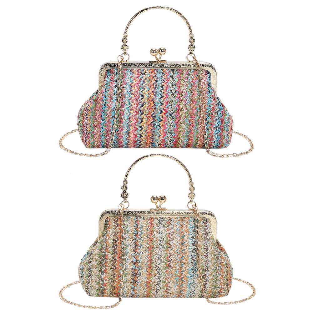 Women Fashion Crossbody Colourful Evening Clutch Straw Girl High quality Large Bag Casual Hasp for Summer Beach Vacation