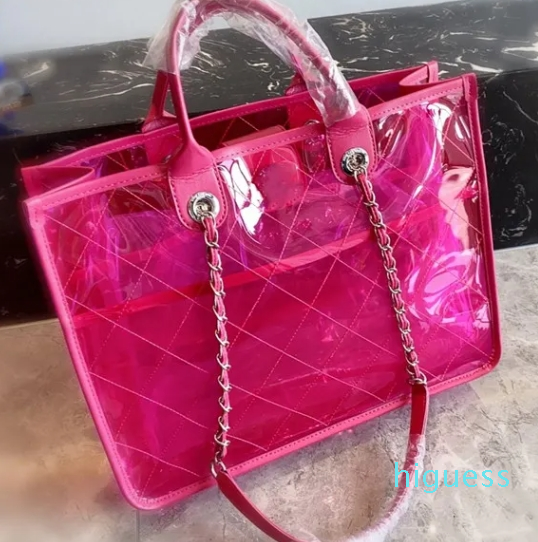 2024 High capacity Totes for women Summer cool style waterproof jelly bag shopping travel handbag pure bright color bags handbags-image-963098308