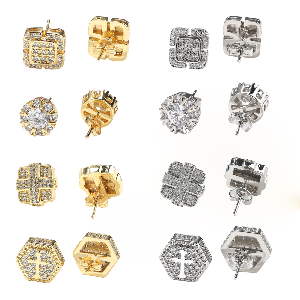Charm Geometric Stud Earrings 5A Zircon 18K Real Gold Plated S925 Needle Jewelry