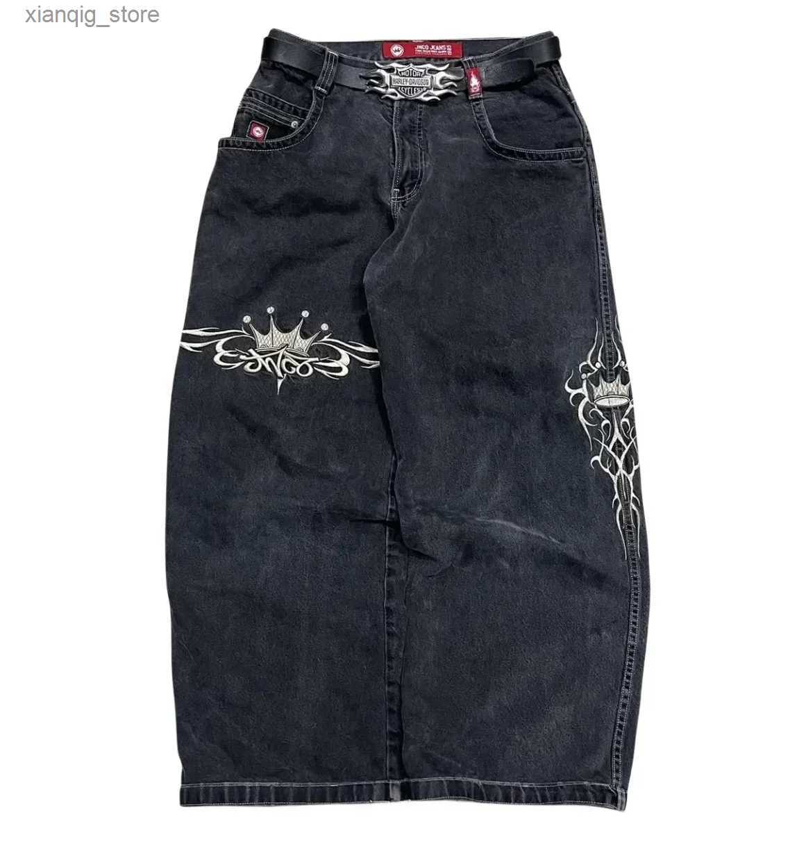 Men's Jeans JNCO Jeans New Mens Harajuku Retro Hip Hop Skull Embroidery Baggy Jeans denim Pants 90s Street Gothic Wide Trousers Streetwear L-image-963038929