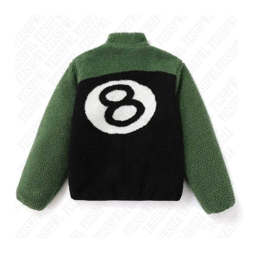 Men's Jackets Eight Ball Graphic Print Polar Flce Jacket Y2K Aesthetic Harajuku High Strt Casual Retro Strtwear Winter Warm Zipper Jacket T2