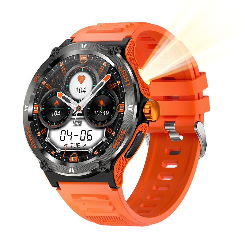 KT76 Smart Watch 1.53 "Affichage HD, appels Bluetooth, lampe de poche LED, Compass, IP68 IP68 Camera à distance, suivi de la santé menstruelle, 1