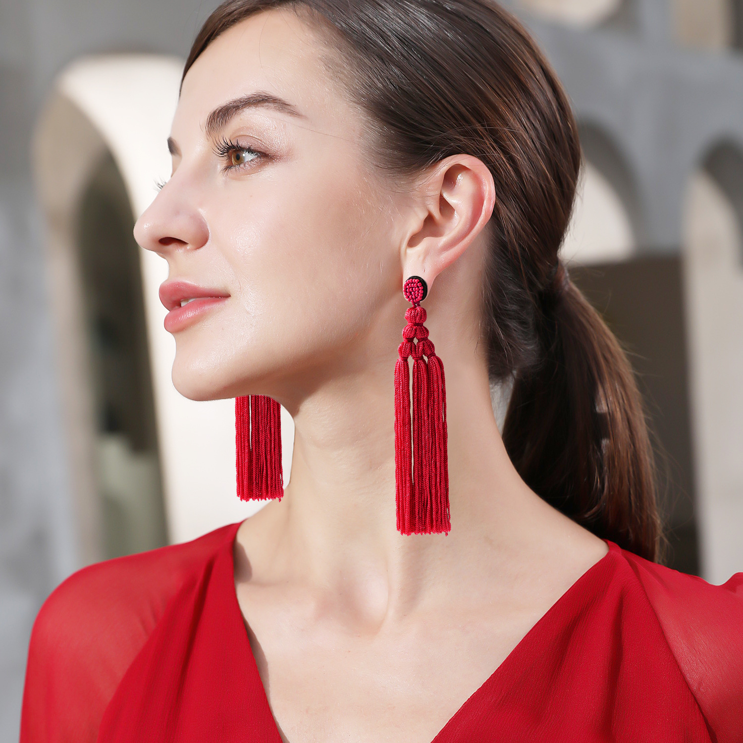 Boucles d'oreilles de glands à main de style ethnique tissés à la main pour femmes longues et américaines longues boucles d'oreilles en boucles d
