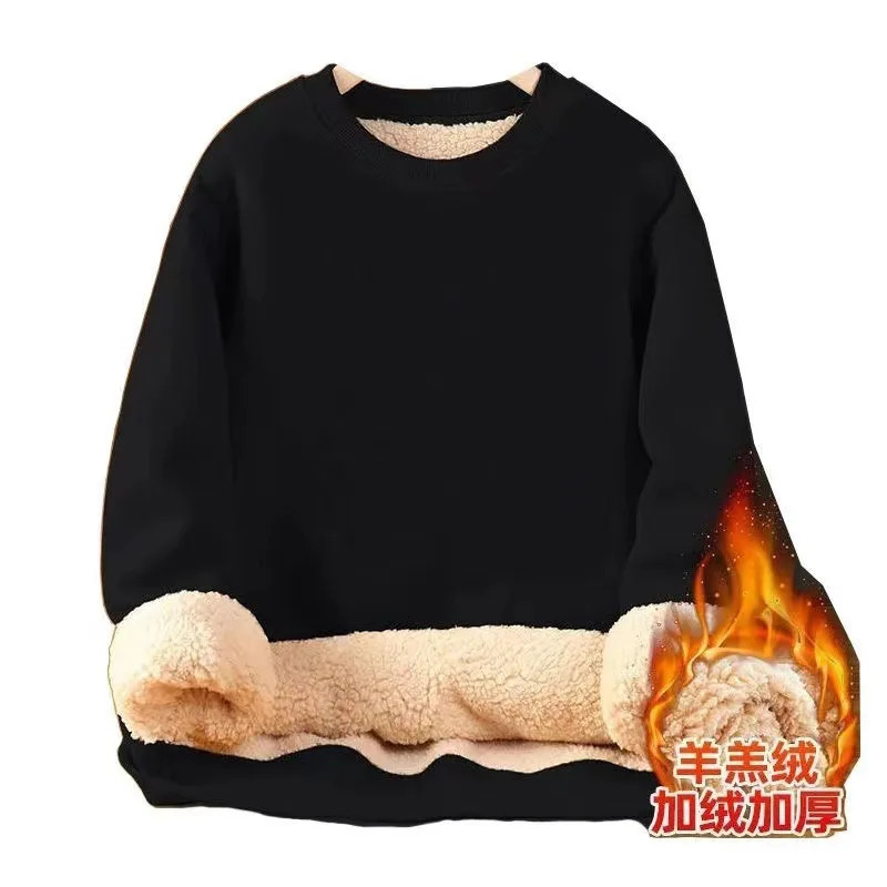 Autumn Winter Mens Fleece Sweatshirts Fuzzy Hoodless Wool Liner Sweater Thermal underwear Pullover Tops 241107Z