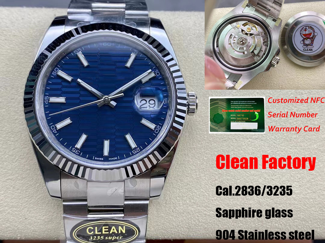 Clean Factory 2836/3235 Mouvement Hot Men's Watch 904L Verre saphir en acier inoxydable 50 mètres profondeur étanche Boîte d'origine gratuite