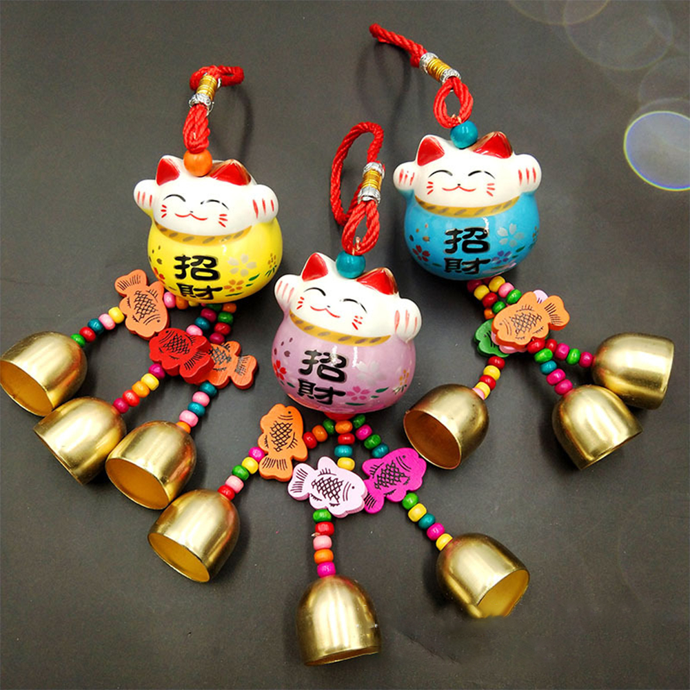 Fortune Cat Ceramic Wind Chimes Hanging Car Charm Garden Charm Decorations Crafts Wind Chimes Metal Bells Good Luck Wind Chimes M260328-image-1099406743
