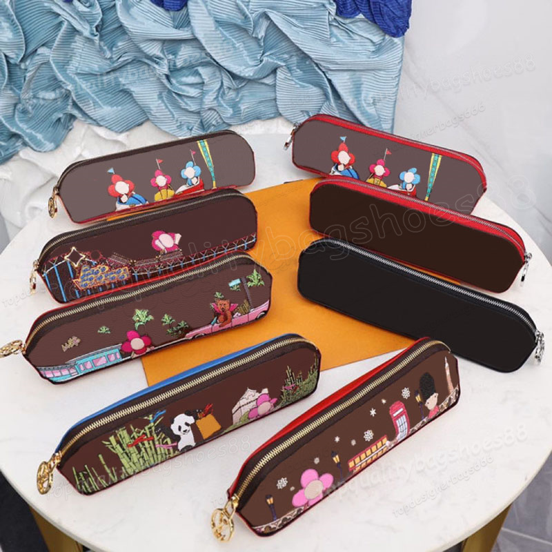 New Pencil Pouch Designer Wallets zipper Coin Pencil Purse Leather Pencils Box Purses Pencil Case for School Office Used Pencils Box Zipper seal-image-939096987