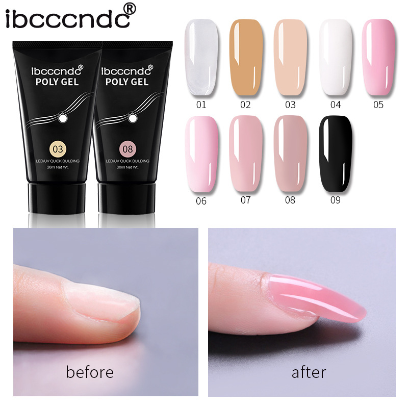 ibcccndc Gel Nail art UV LED Transparent pink black coffee Fast Solid Extension Adhesive poly gel Painless Model Crystal Adhesive gel nail